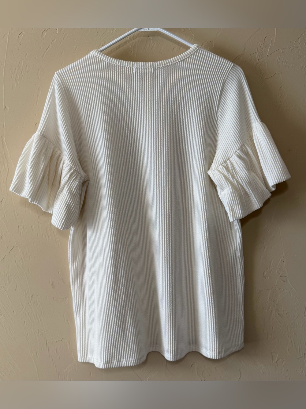Cherish Cream Ribbed Ruffle Sleeve Tee - Picture 2 of 3